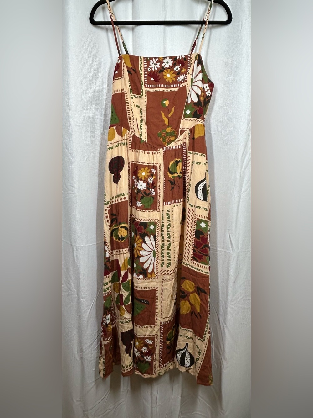 Illa Illa Spaghetti Strap Patchwork Print Size Large Maxi Dress Browns Floral